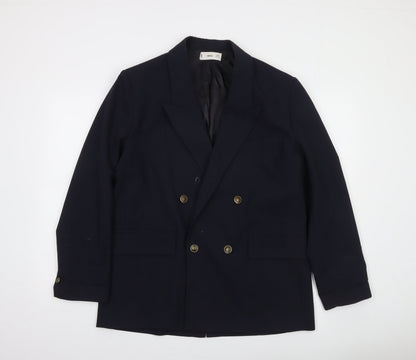 MNG Women's Blue Double-Breasted Blazer Size 14