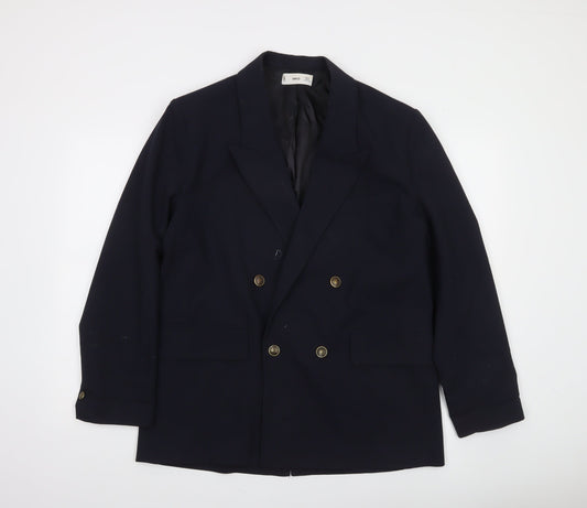 MNG Women's Blue Double-Breasted Blazer Size 14