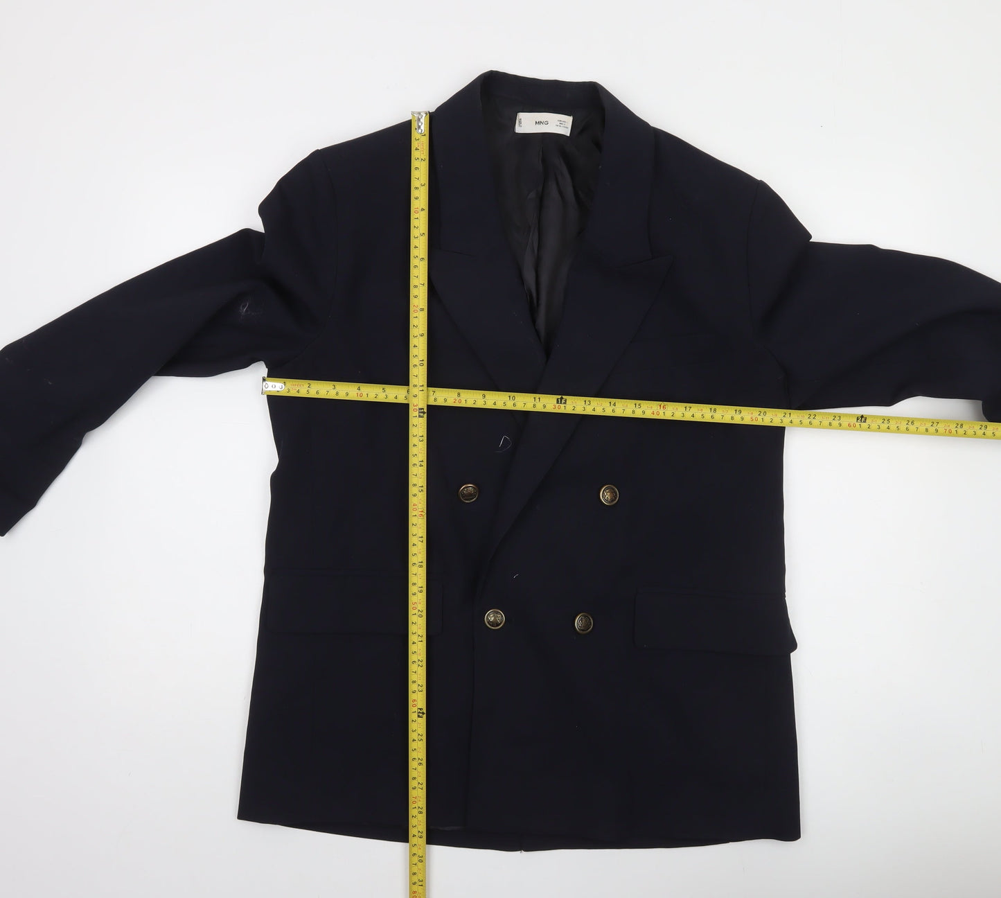 MNG Women's Blue Double-Breasted Blazer Size 14