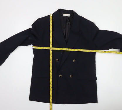 MNG Women's Blue Double-Breasted Blazer Size 14