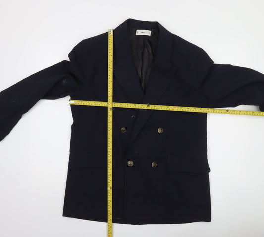 MNG Women's Blue Double-Breasted Blazer Size 14