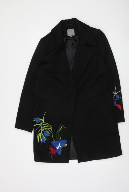 Next Women’s Black Floral Embroidered Long Coat Size 8