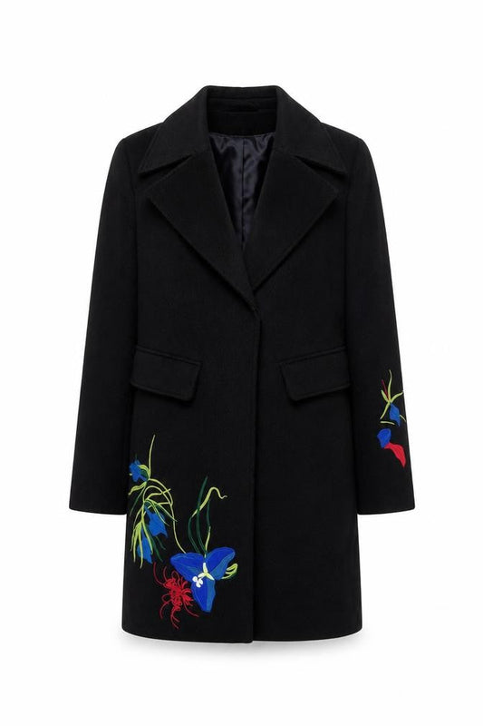 Next Women’s Black Floral Embroidered Long Coat Size 8