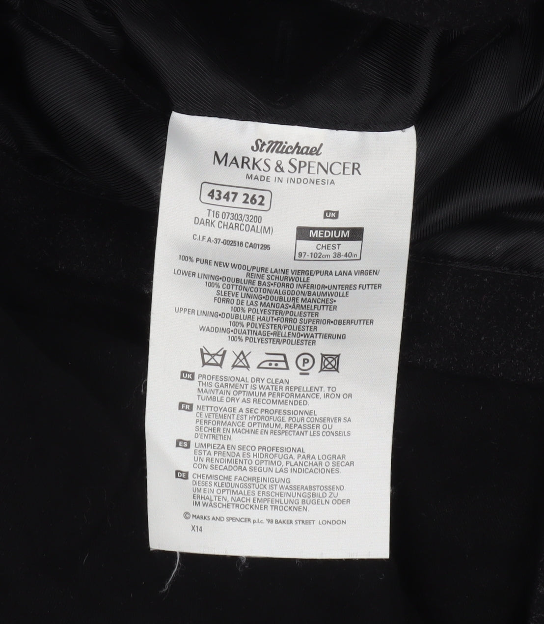 Marks and Spencer Men's Black Wool Overcoat Medium 38-40" Classic Fit