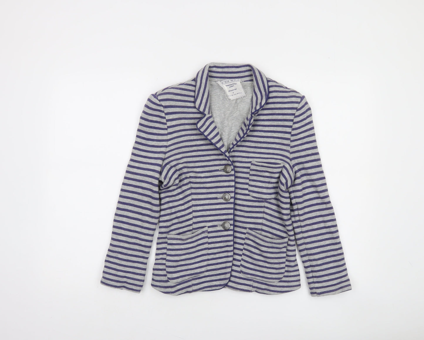 Next Women Grey Striped Cotton Jersey Blazer Size 8