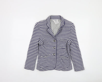 Next Women Grey Striped Cotton Jersey Blazer Size 8