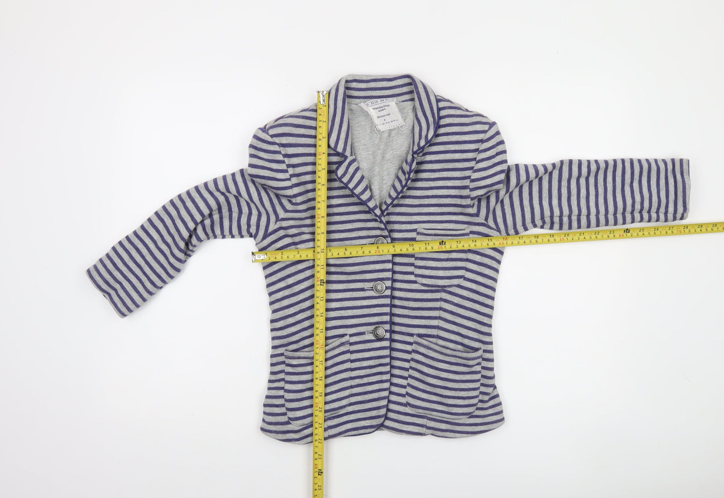 Next Women Grey Striped Cotton Jersey Blazer Size 8