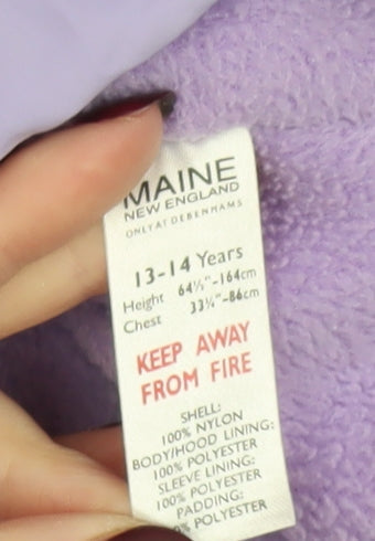 Maine New England Girls Purple Hooded Puffer Jacket 13-14 Years