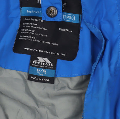 Trespass Boys Blue Waterproof Hooded Rain Jacket 5-6 Years