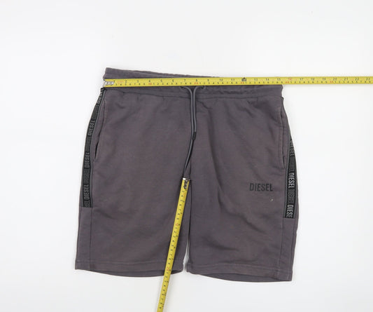 Diesel Mens Grey Sweat Shorts M Elastic Waist Drawstring Logo Casual