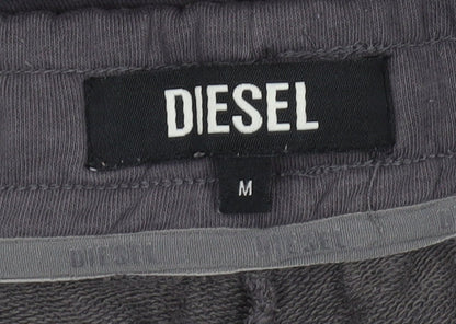 Diesel Mens Grey Sweat Shorts M Elastic Waist Drawstring Logo Casual