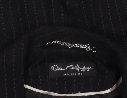 Miss Selfridge Women’s Black Pinstripe Slim Fit Blazer Size 8