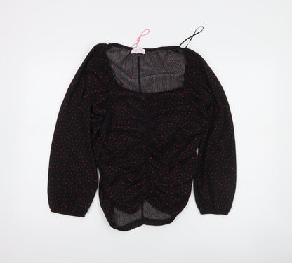 Sinsay Women's Black Red Polka Dot Long Sleeve Blouse Size 16