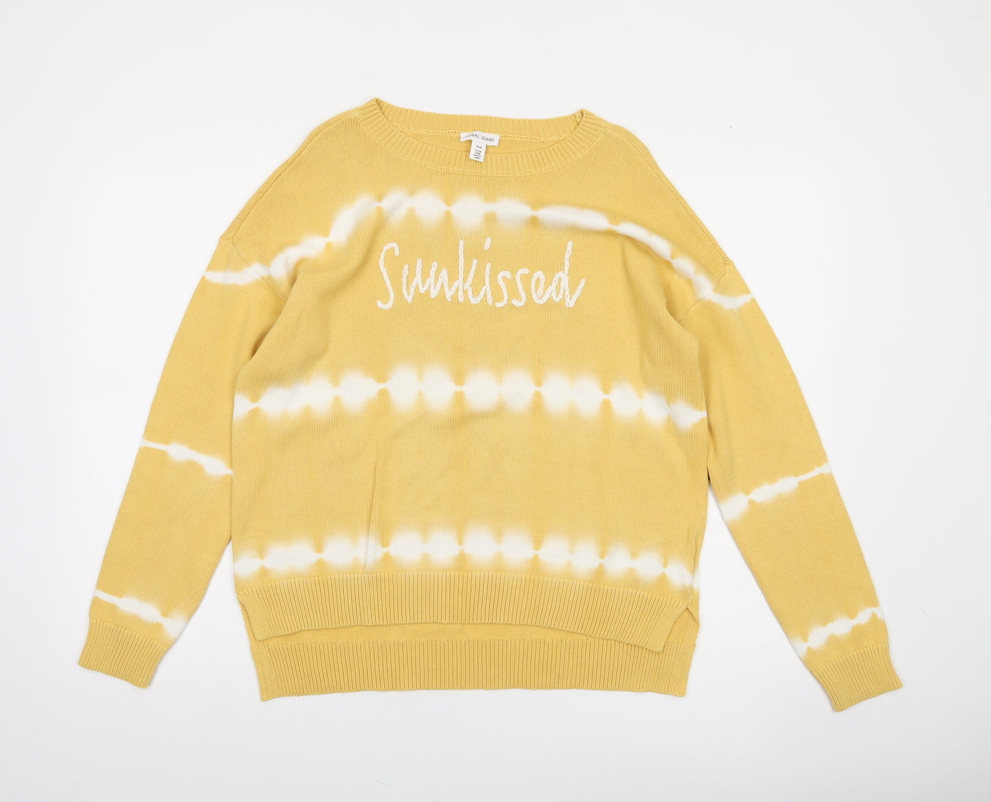Tribal Jeans Women's Yellow Cotton Sunkissed Crew Neck Pullover Jumper M