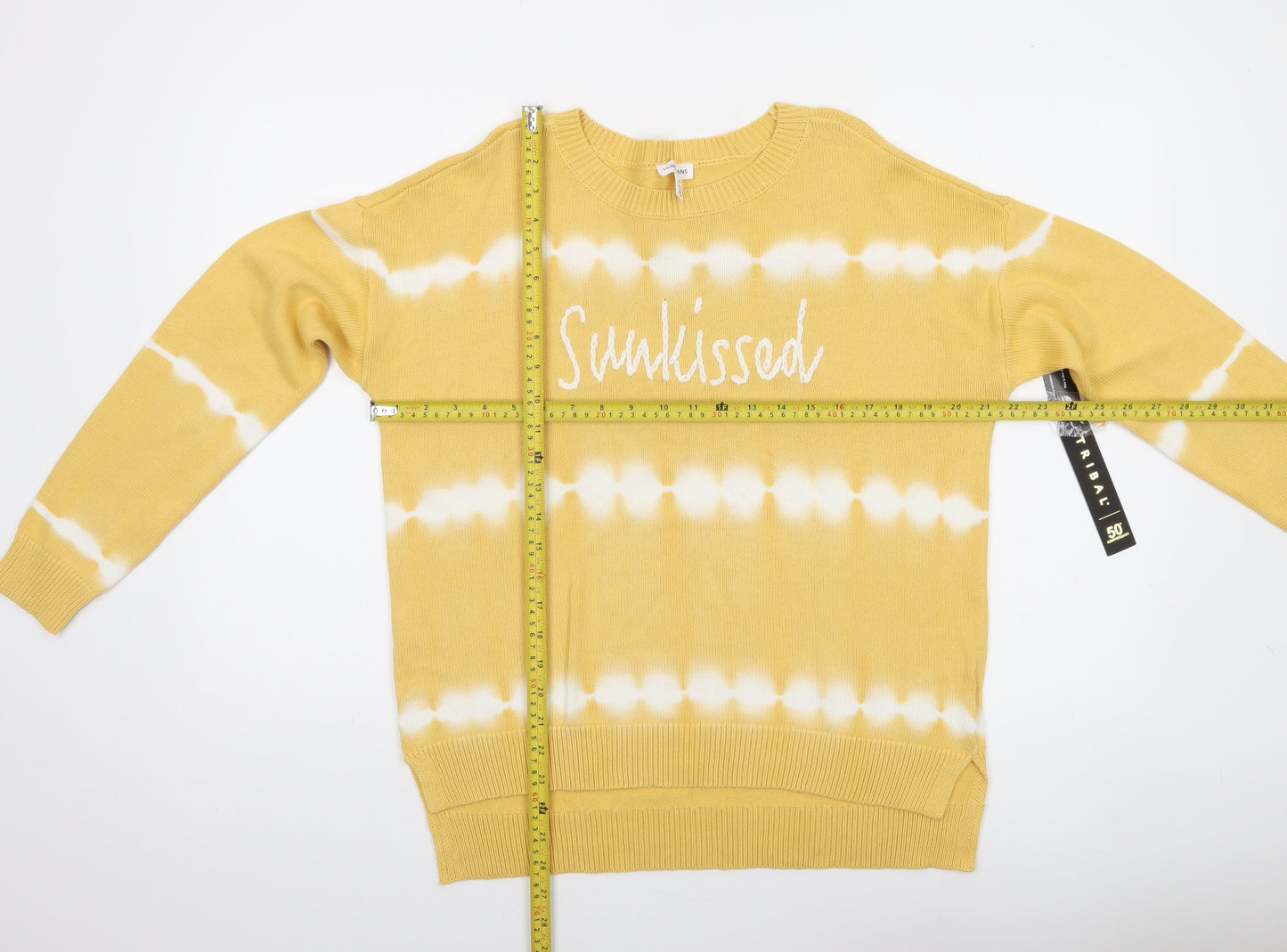 Tribal Jeans Women's Yellow Cotton Sunkissed Crew Neck Pullover Jumper M