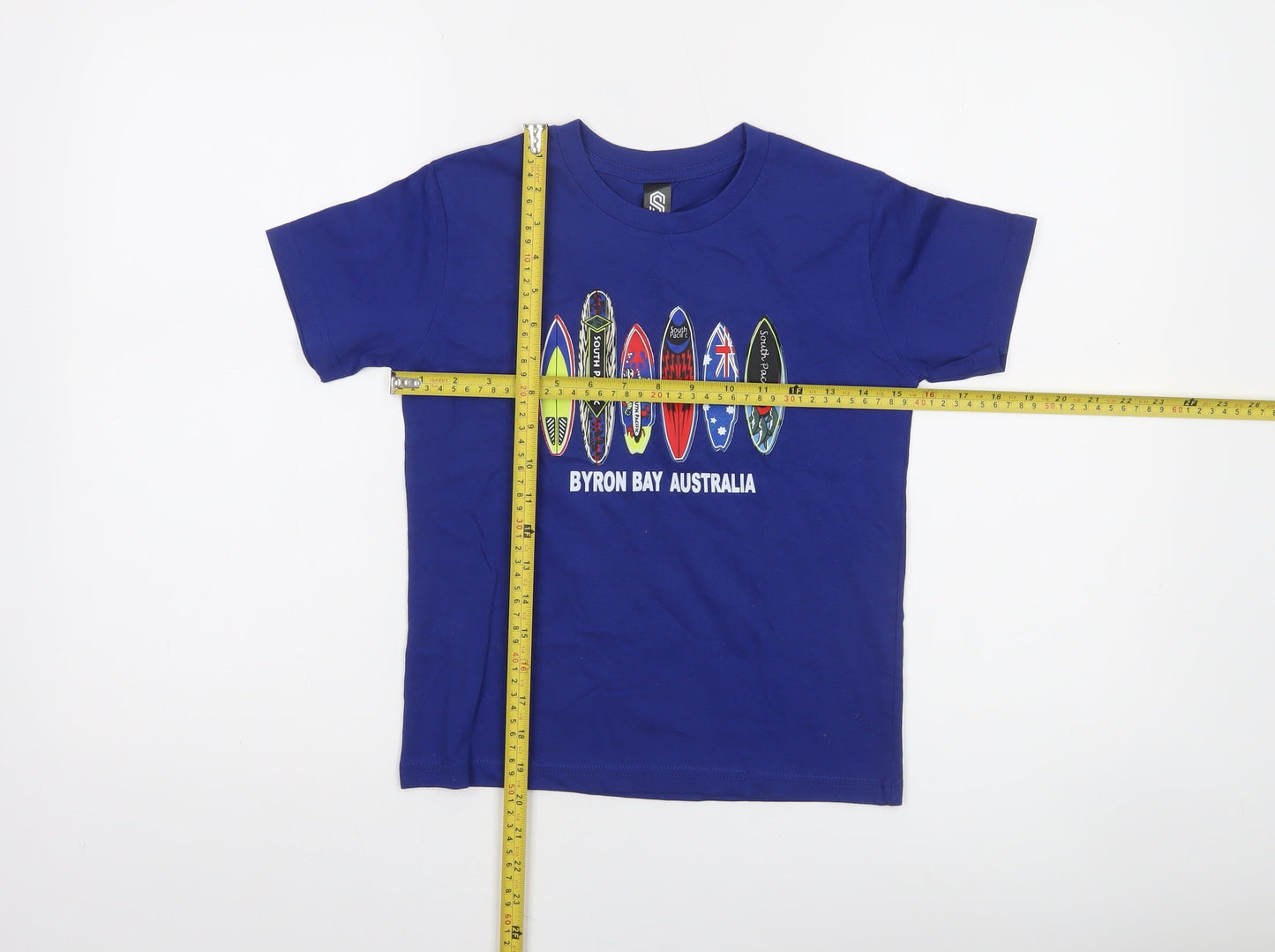 S Designs Boys Blue Byron Bay Australia Graphic T-Shirt Size 8 Cotton