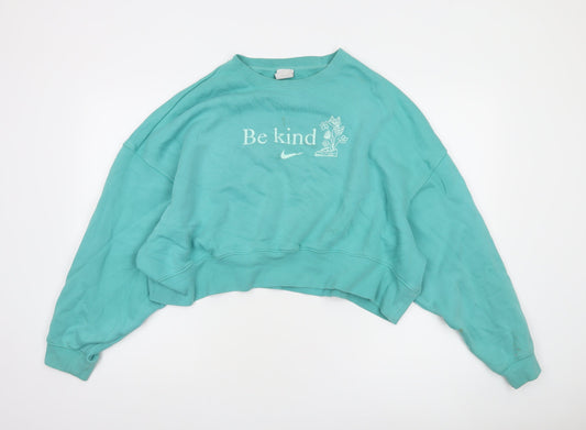 Nike Women’s Turquoise 'Be Kind' Cropped Sweatshirt Size S Relaxed Fit