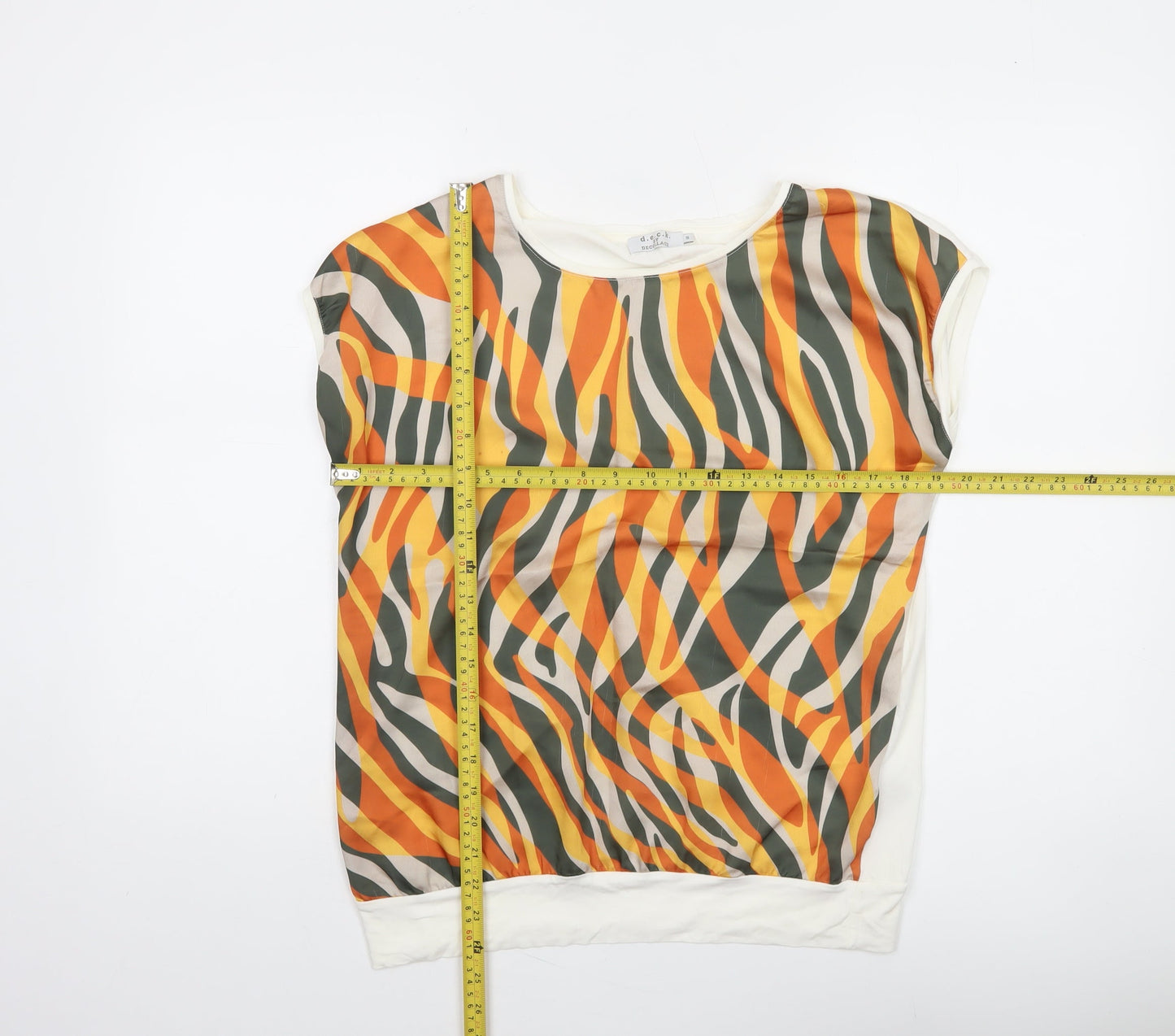 Deck by Decollage Women's Orange Print Short Sleeve Tunic Top S
