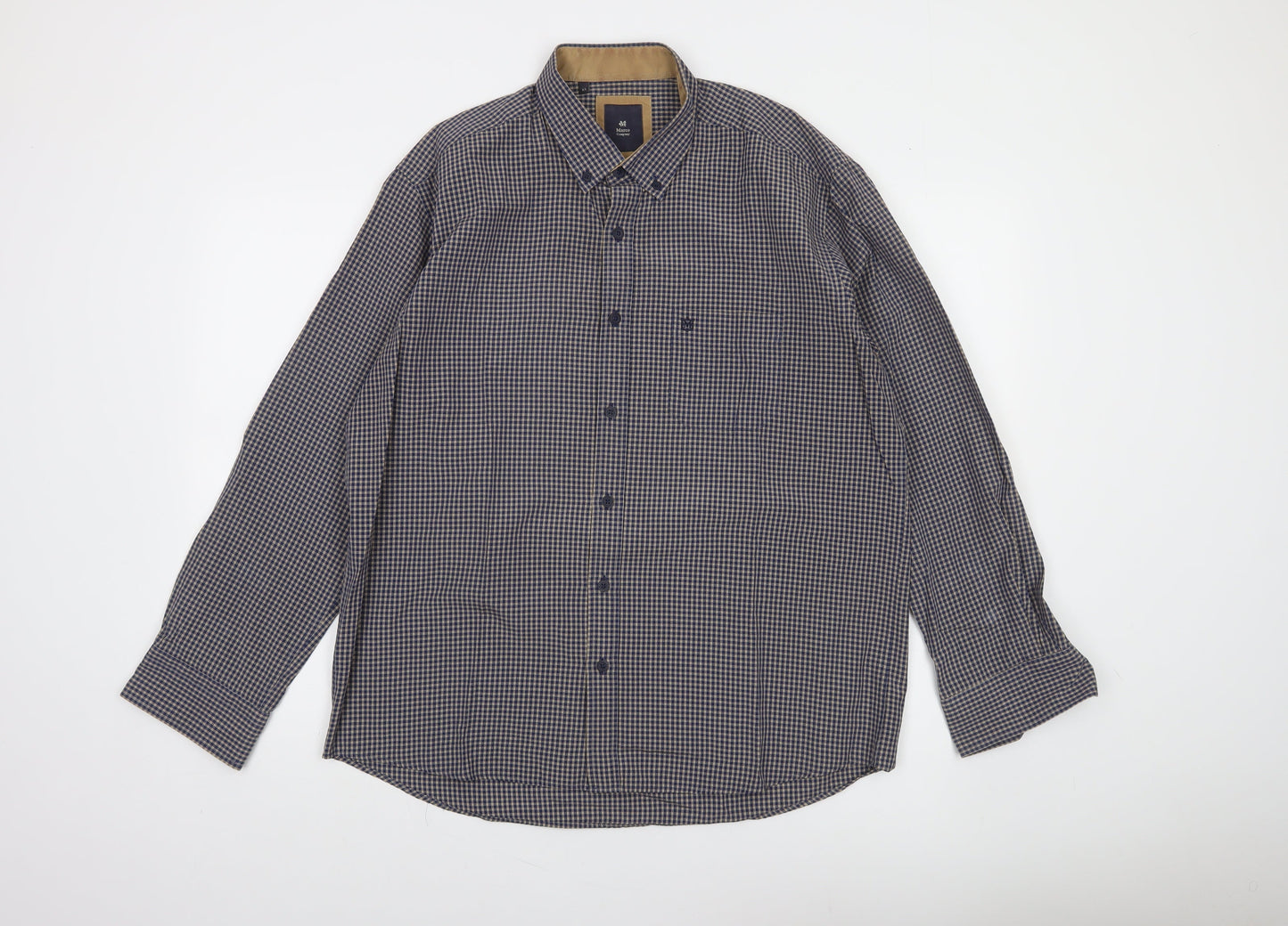 Marco Company Men's Blue Check Long Sleeve Button-Up Shirt XL