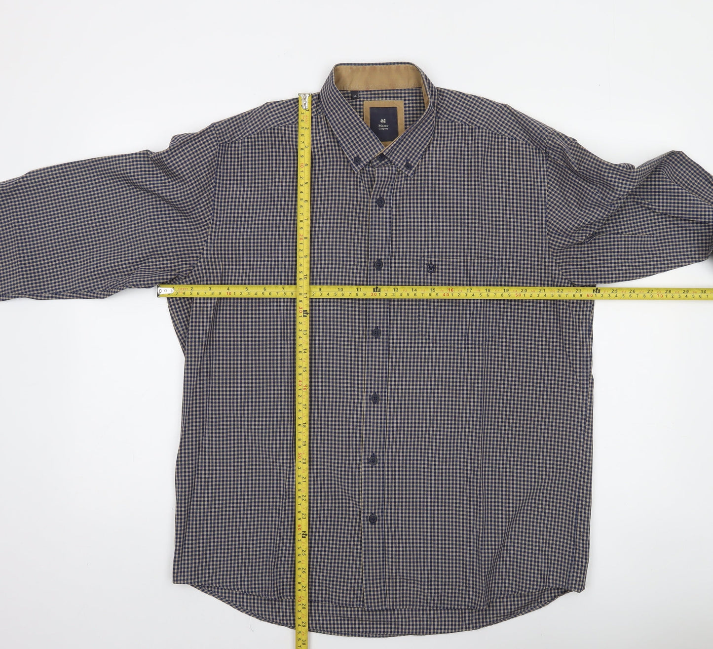 Marco Company Men's Blue Check Long Sleeve Button-Up Shirt XL