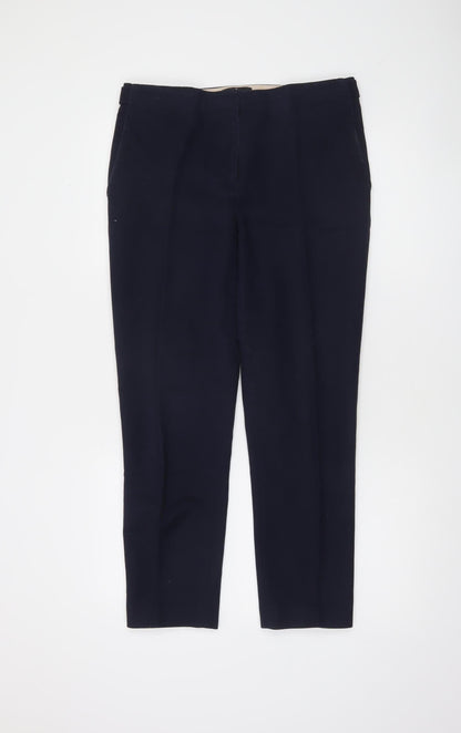 Jasper Conran Women Blue Slim Fit Tailored Cotton Trousers Size 12