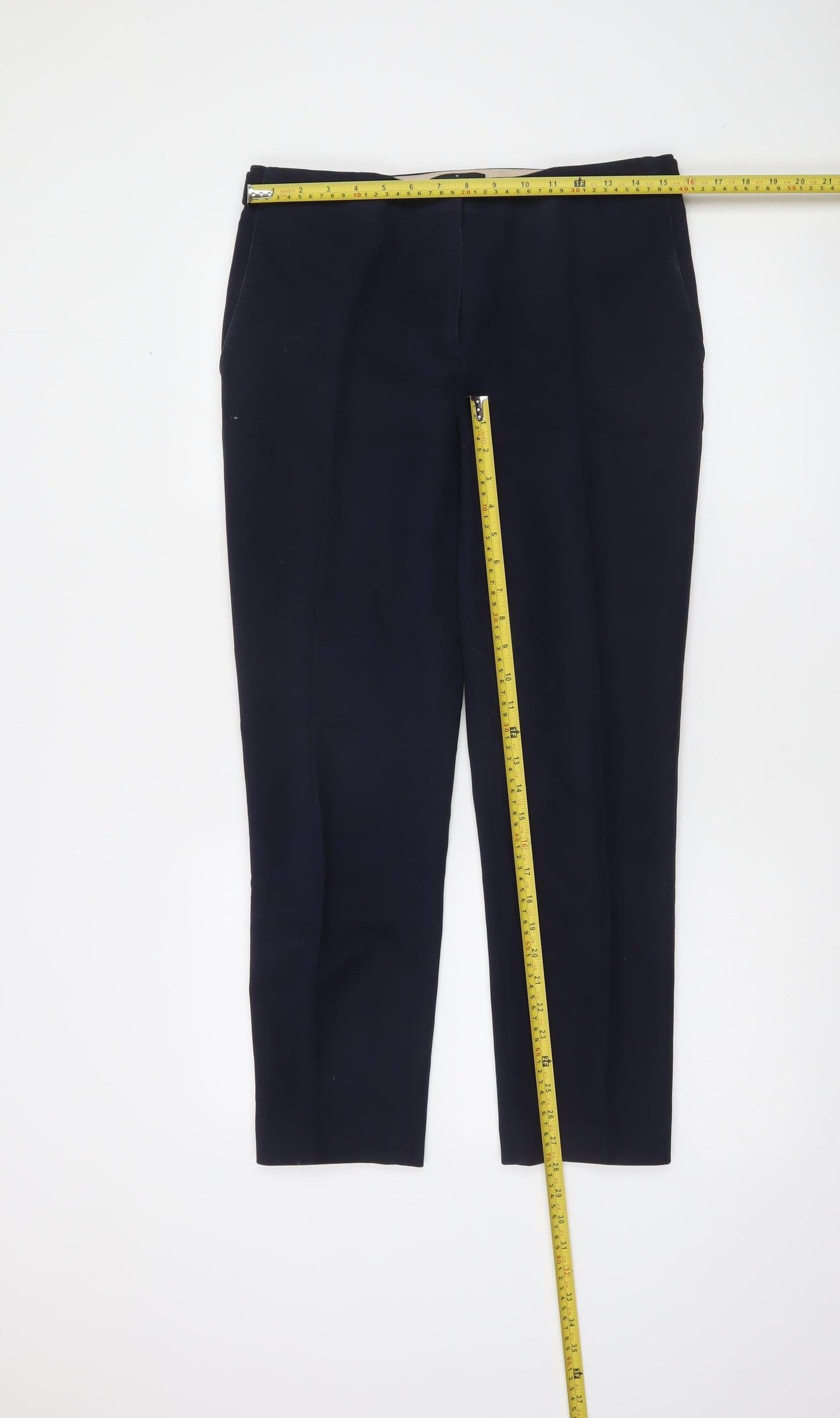 Jasper Conran Women Blue Slim Fit Tailored Cotton Trousers Size 12
