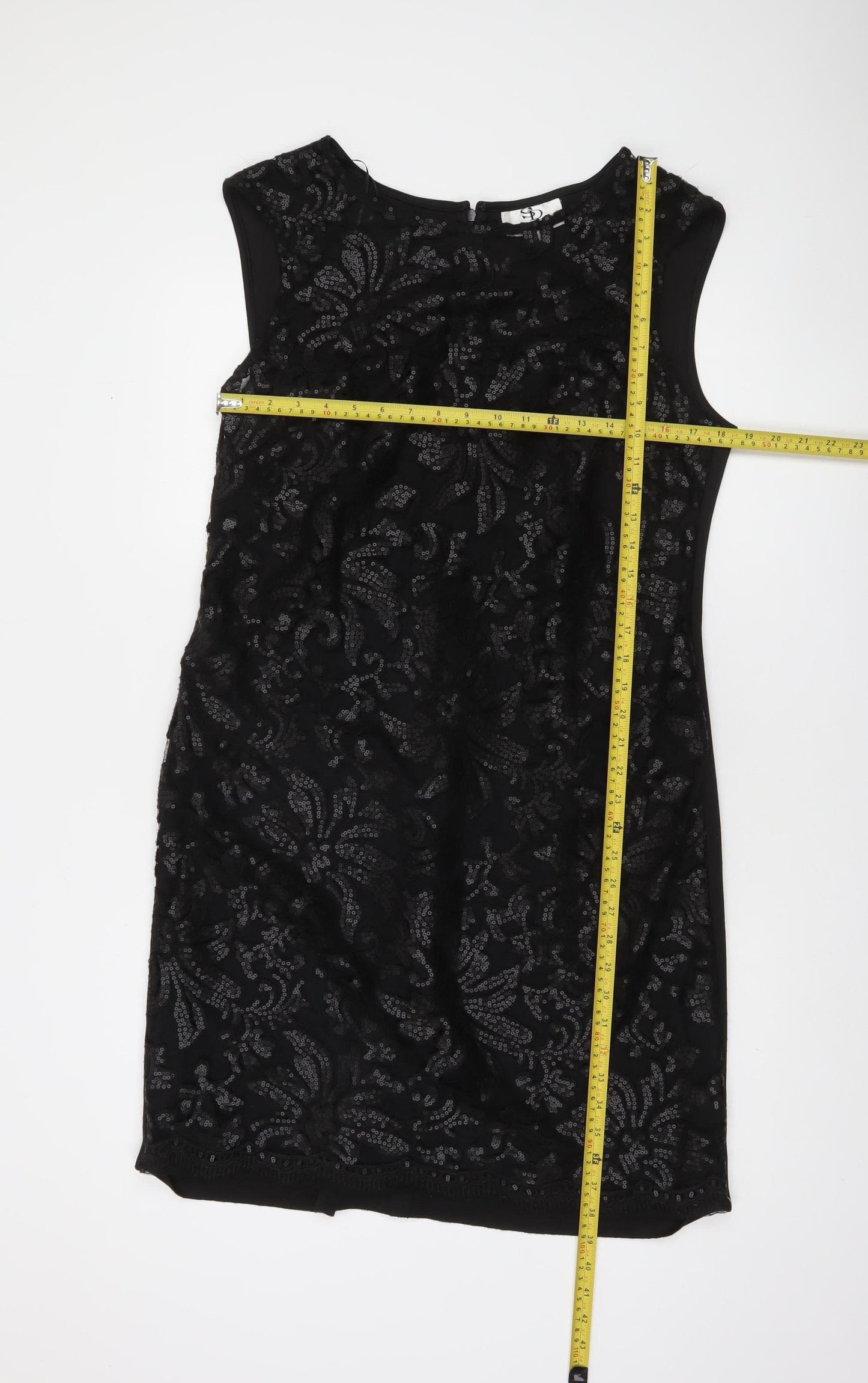 SD Collection Women Black Size 16 Lace Sequin Sheath Cocktail Dress