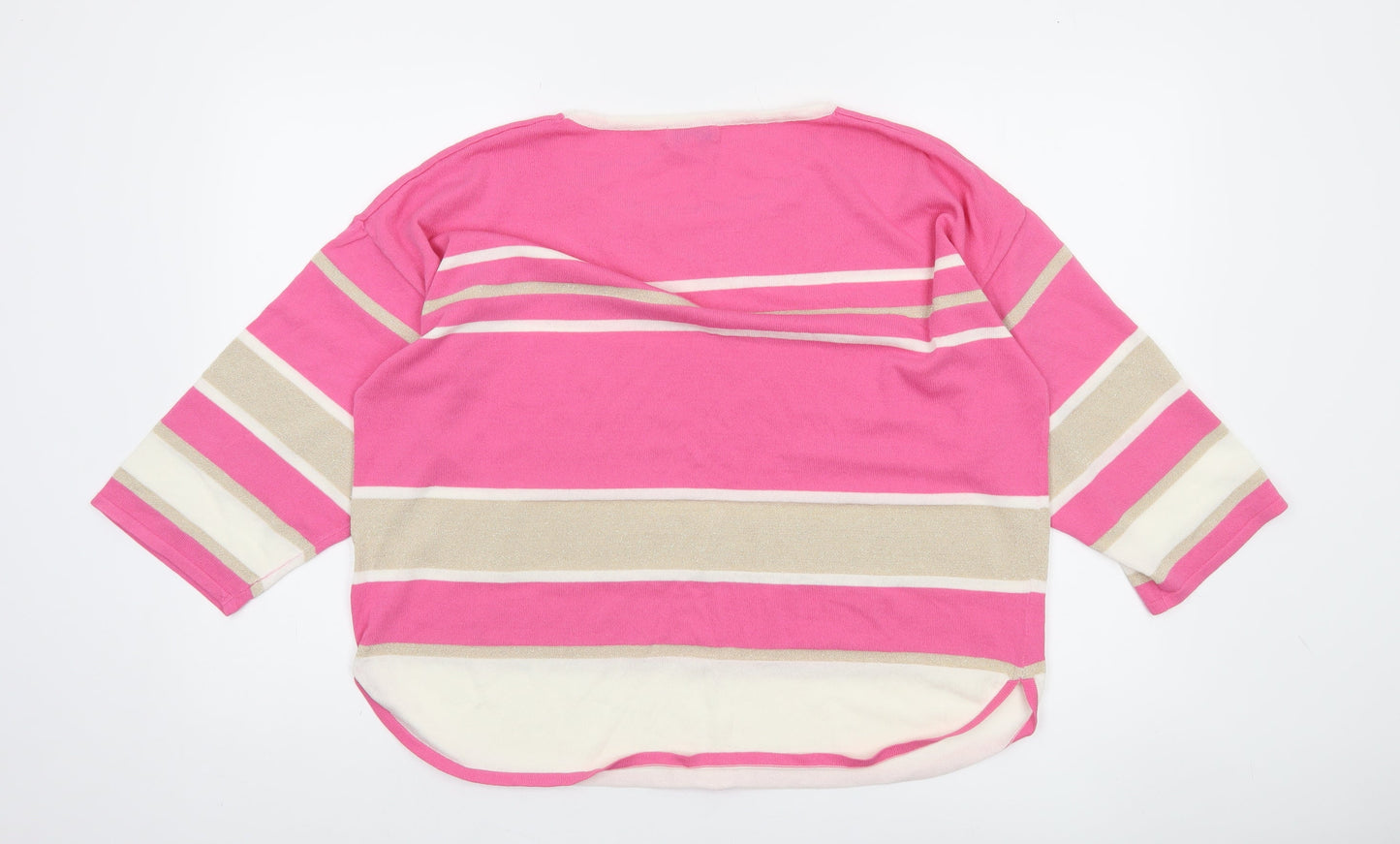 Tea Lane Women Pink Striped 3/4 Sleeve Pullover Jumper Size M Viscose Blend