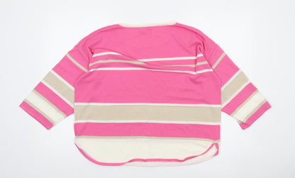 Tea Lane Women Pink Striped 3/4 Sleeve Pullover Jumper Size M Viscose Blend