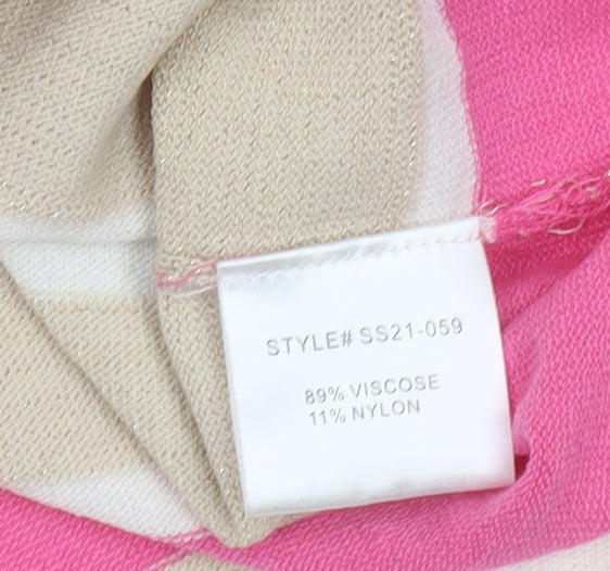 Tea Lane Women Pink Striped 3/4 Sleeve Pullover Jumper Size M Viscose Blend