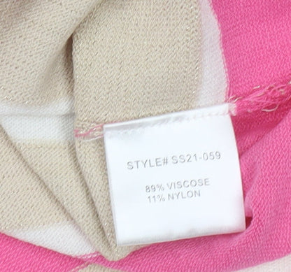 Tea Lane Women Pink Striped 3/4 Sleeve Pullover Jumper Size M Viscose Blend