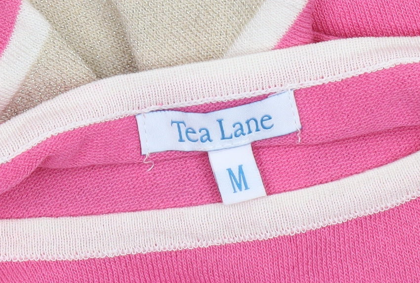 Tea Lane Women Pink Striped 3/4 Sleeve Pullover Jumper Size M Viscose Blend