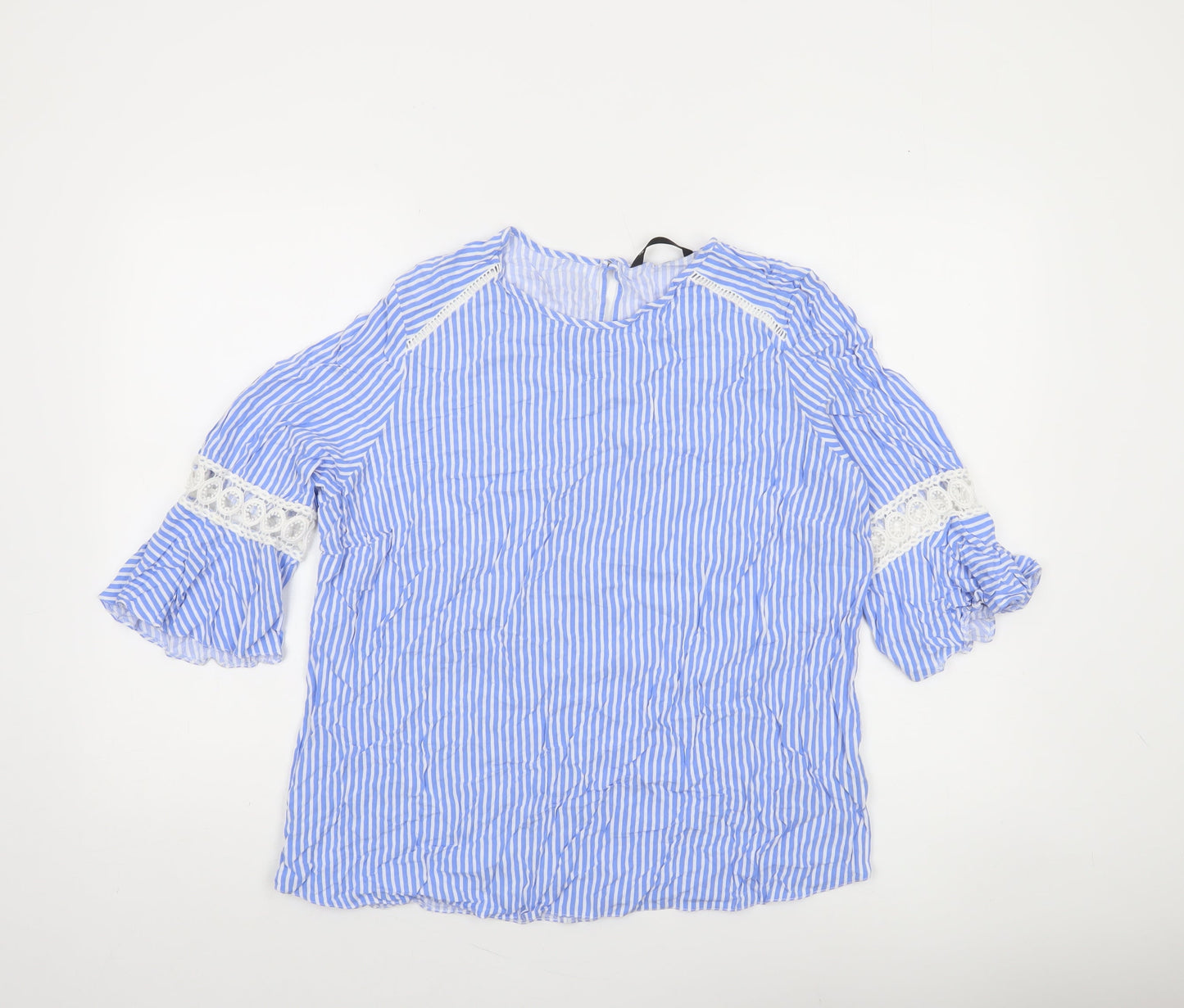 St. Bernard Women Blue Striped 3/4 Sleeve Tunic Blouse Size 18