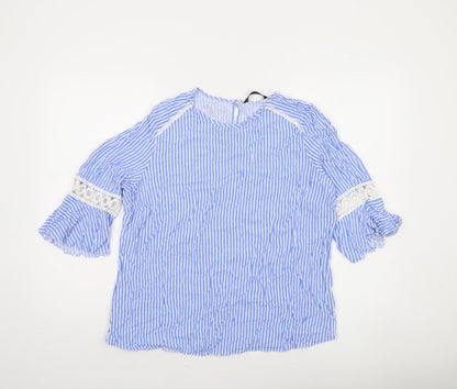 St. Bernard Women Blue Striped 3/4 Sleeve Tunic Blouse Size 18