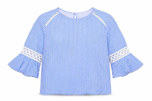 St. Bernard Women Blue Striped 3/4 Sleeve Tunic Blouse Size 18