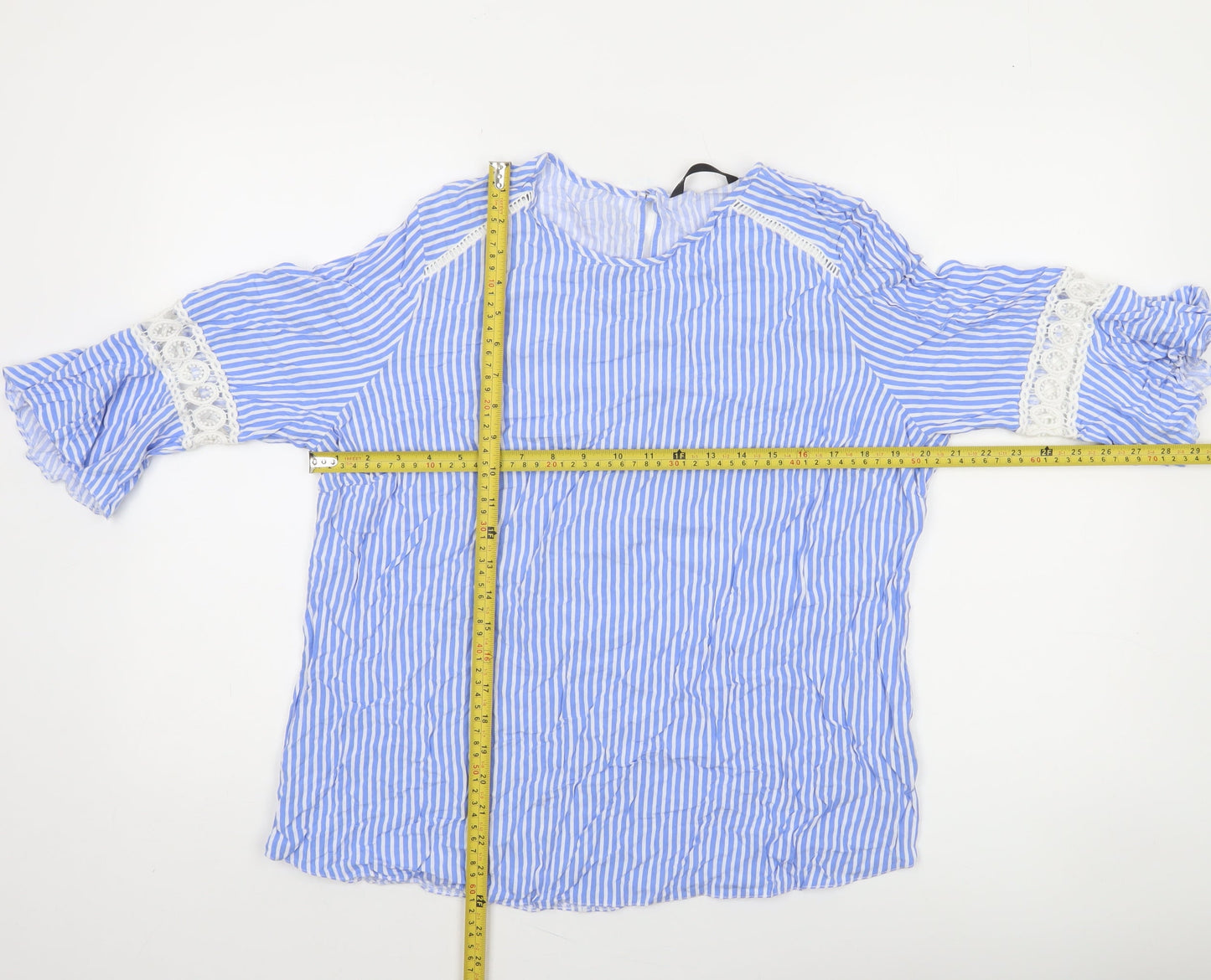 St. Bernard Women Blue Striped 3/4 Sleeve Tunic Blouse Size 18
