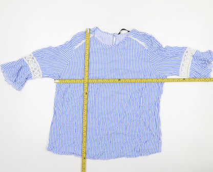 St. Bernard Women Blue Striped 3/4 Sleeve Tunic Blouse Size 18