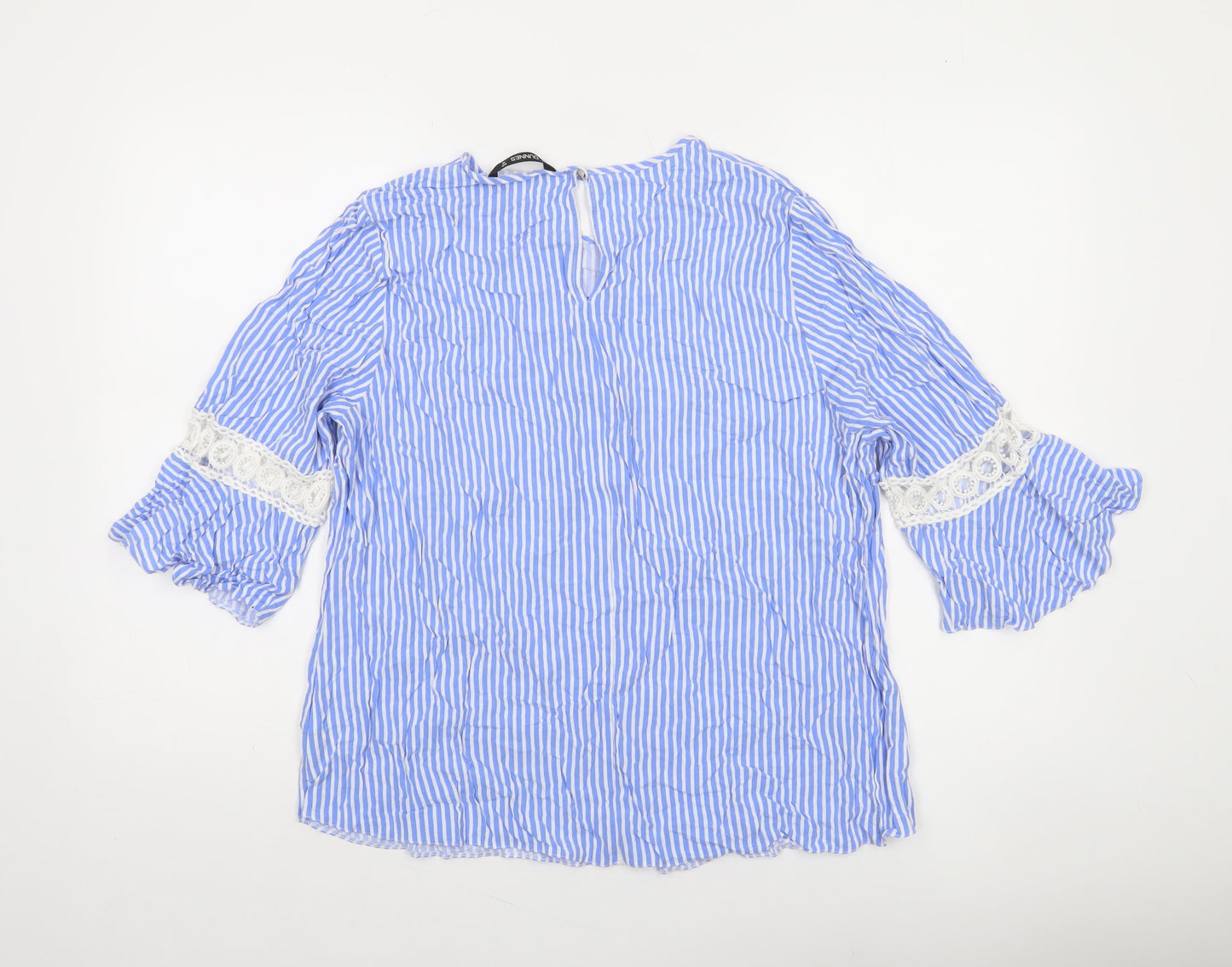 St. Bernard Women Blue Striped 3/4 Sleeve Tunic Blouse Size 18