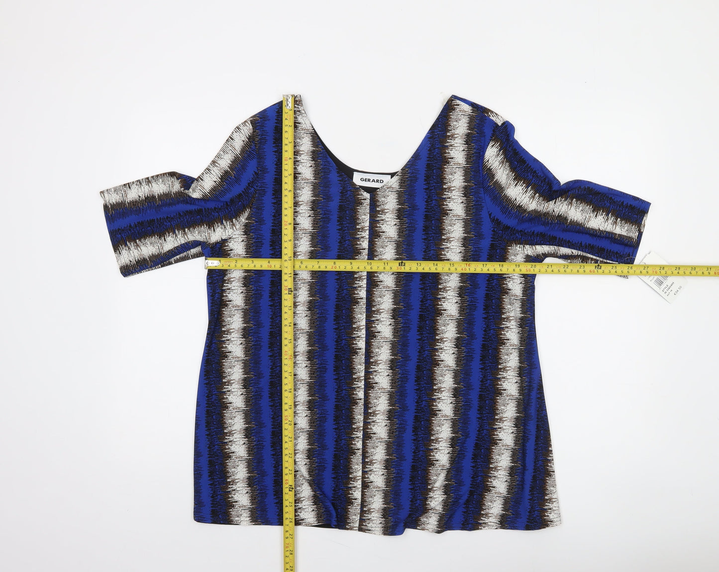 Gerard Women's Blue Striped Tunic Blouse Size 16 Short Sleeve Top