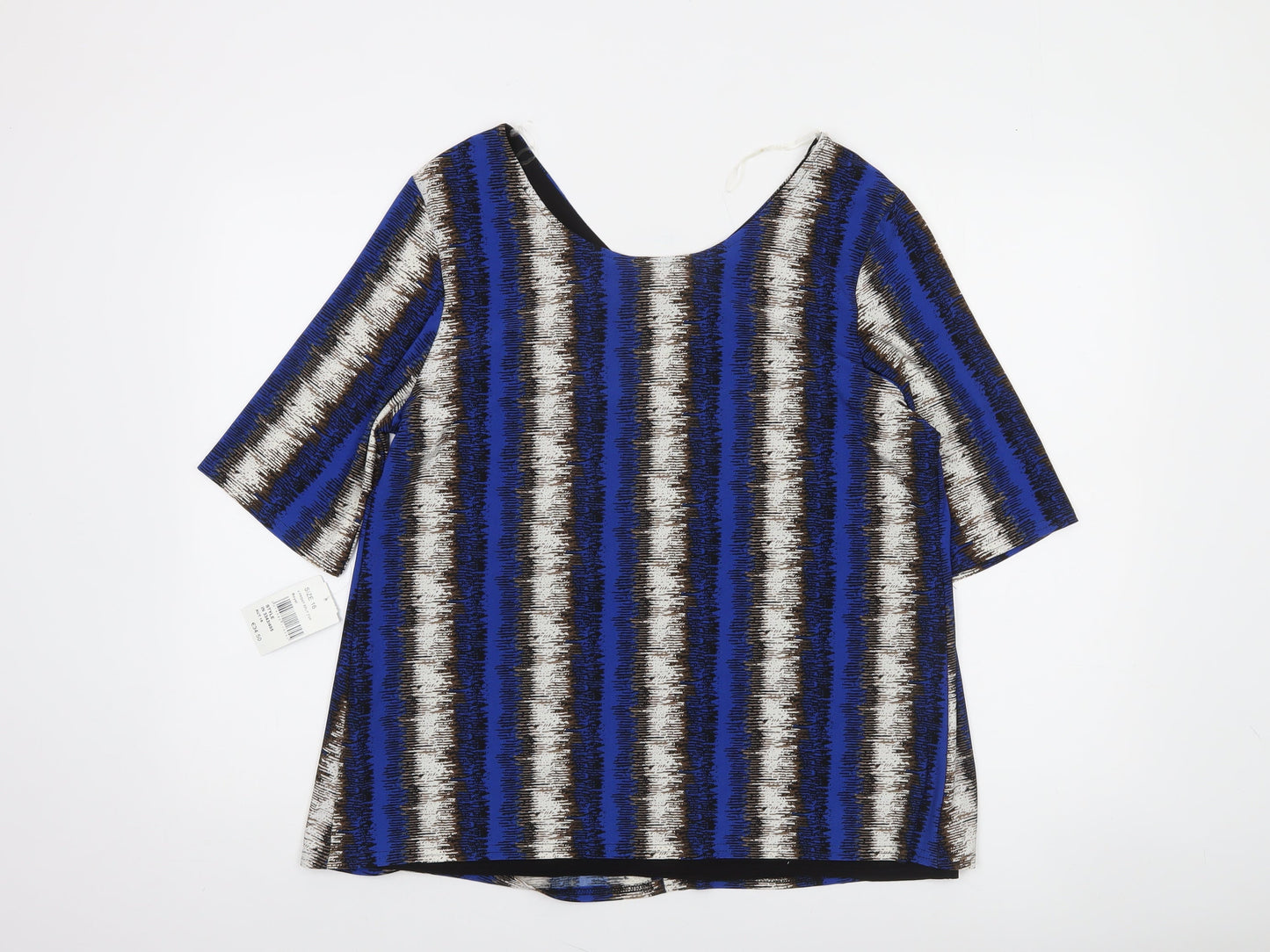 Gerard Women's Blue Striped Tunic Blouse Size 16 Short Sleeve Top