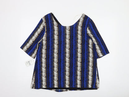 Gerard Women's Blue Striped Tunic Blouse Size 16 Short Sleeve Top