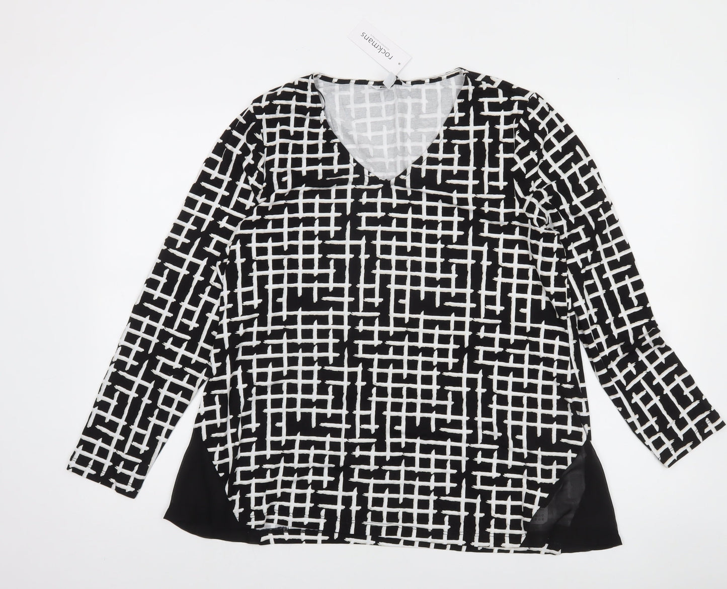 Rockmans Women Black Geometric Tunic Blouse M Long Sleeve Viscose