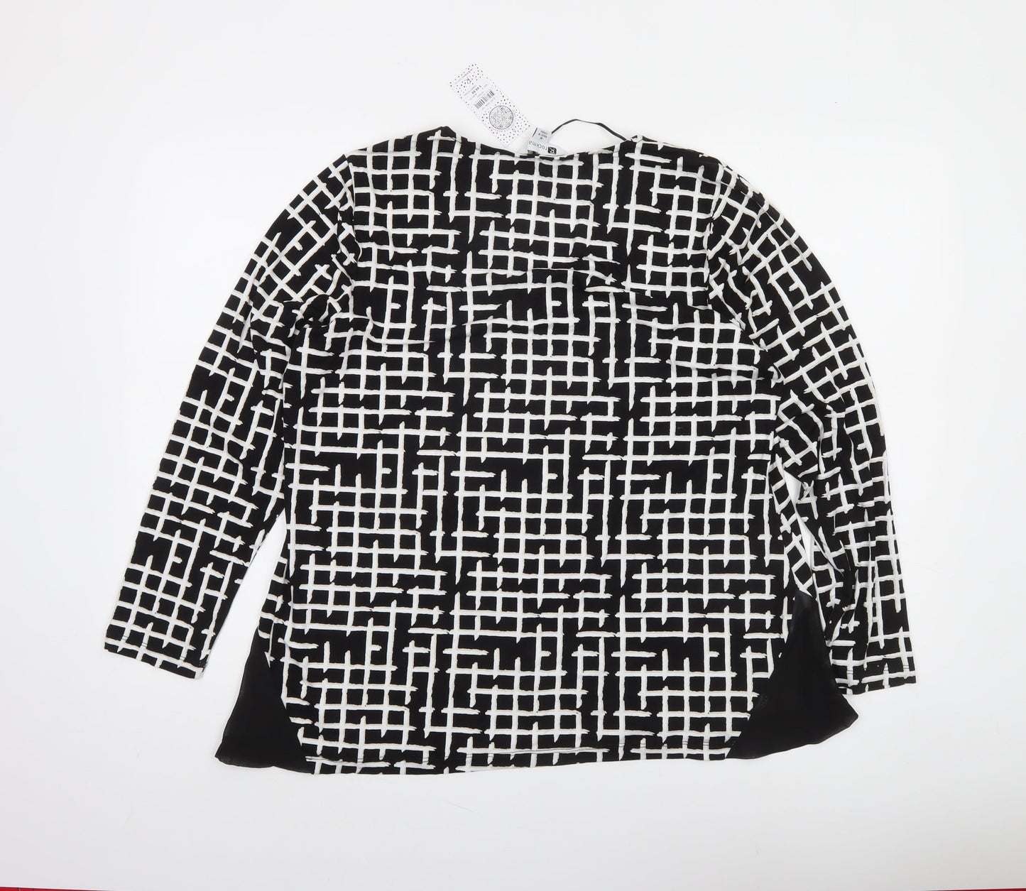 Rockmans Women Black Geometric Tunic Blouse M Long Sleeve Viscose
