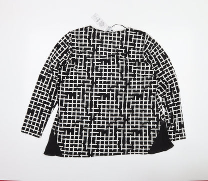 Rockmans Women Black Geometric Tunic Blouse M Long Sleeve Viscose