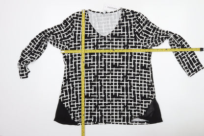 Rockmans Women Black Geometric Tunic Blouse M Long Sleeve Viscose