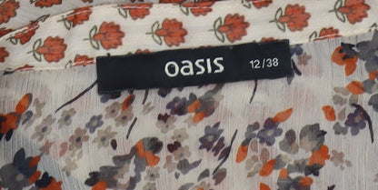 Oasis Women's Beige Floral Ruffle Bohemian Blouse Size 12