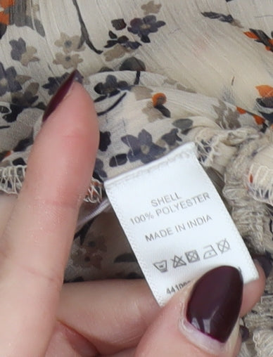 Oasis Women's Beige Floral Ruffle Bohemian Blouse Size 12
