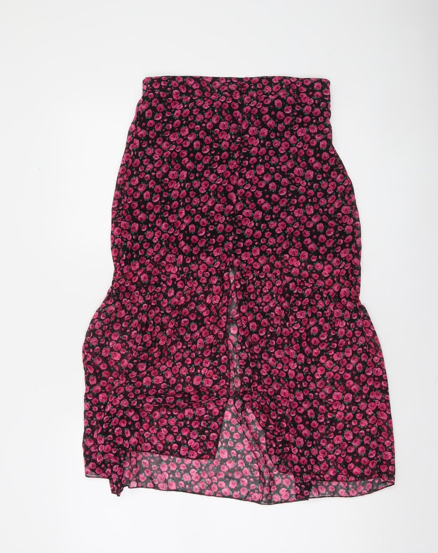 Bershka Womens Multicoloured Floral Midi Flare Skirt Size 12