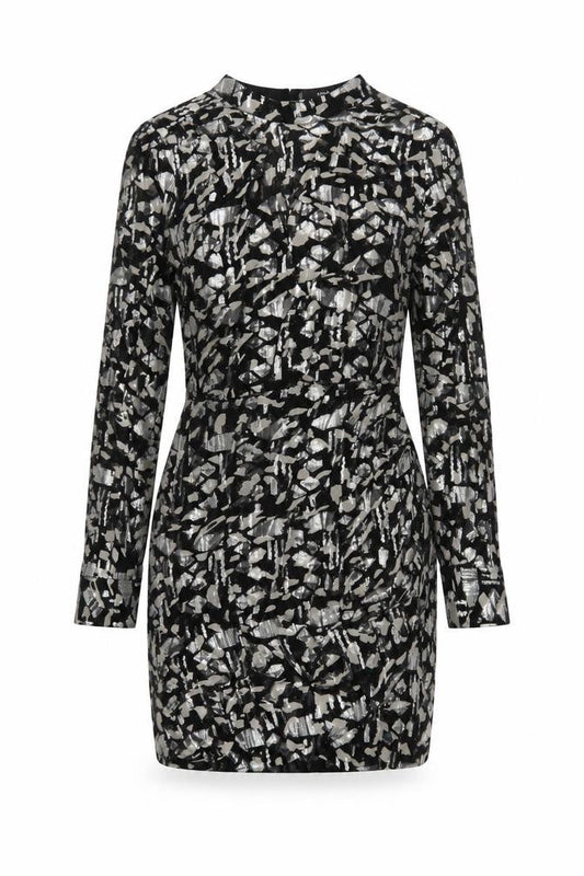 MNG Women Black Metallic Abstract Bodycon Dress Size 8 Party Lined
