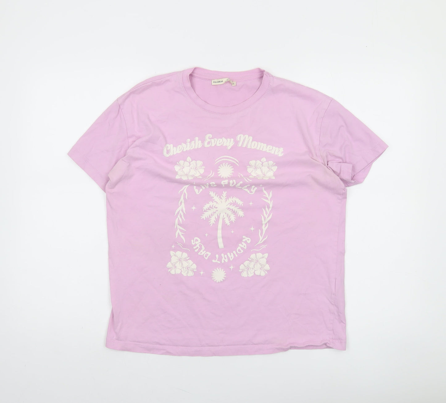 Pull&Bear Women's Pink Graphic Cotton Short Sleeve T-Shirt M